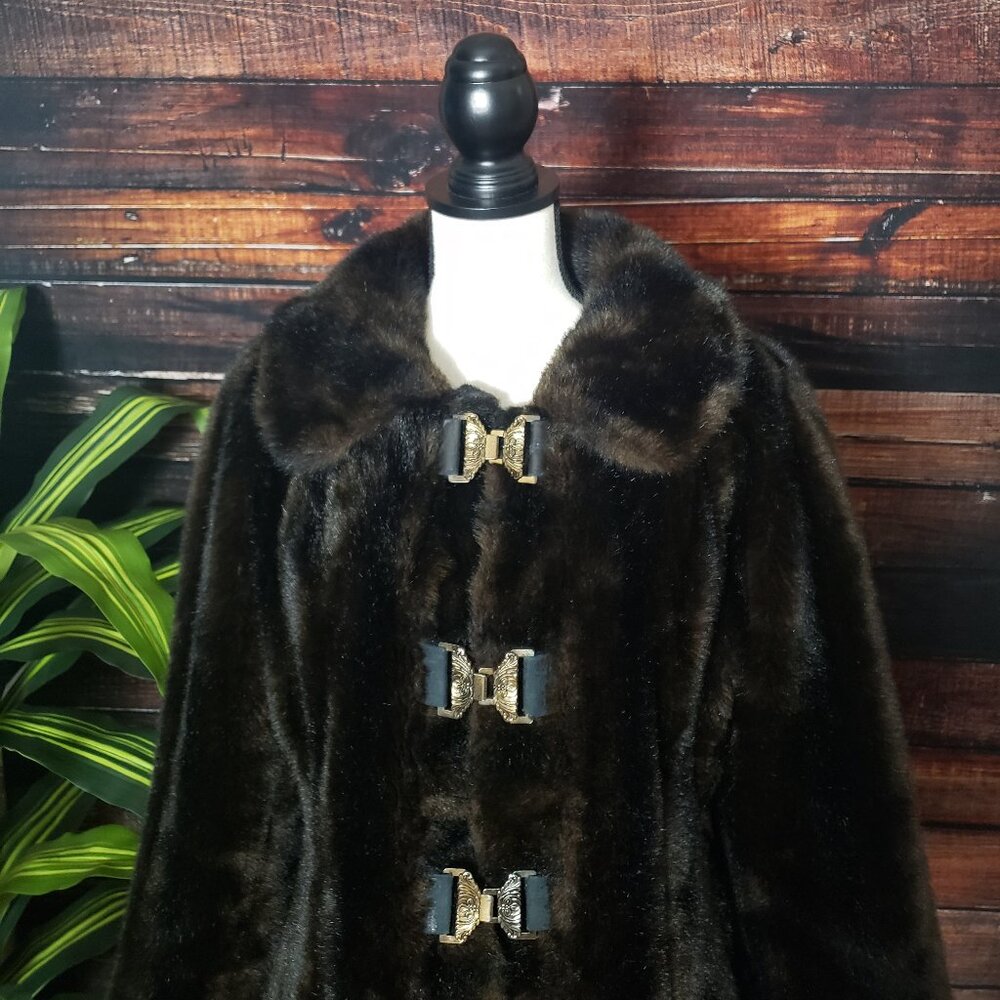 Beautiful Vintage 60s Grandella US Made Faux Fur Coat Brown Lined Rare - Picture 2 of 9